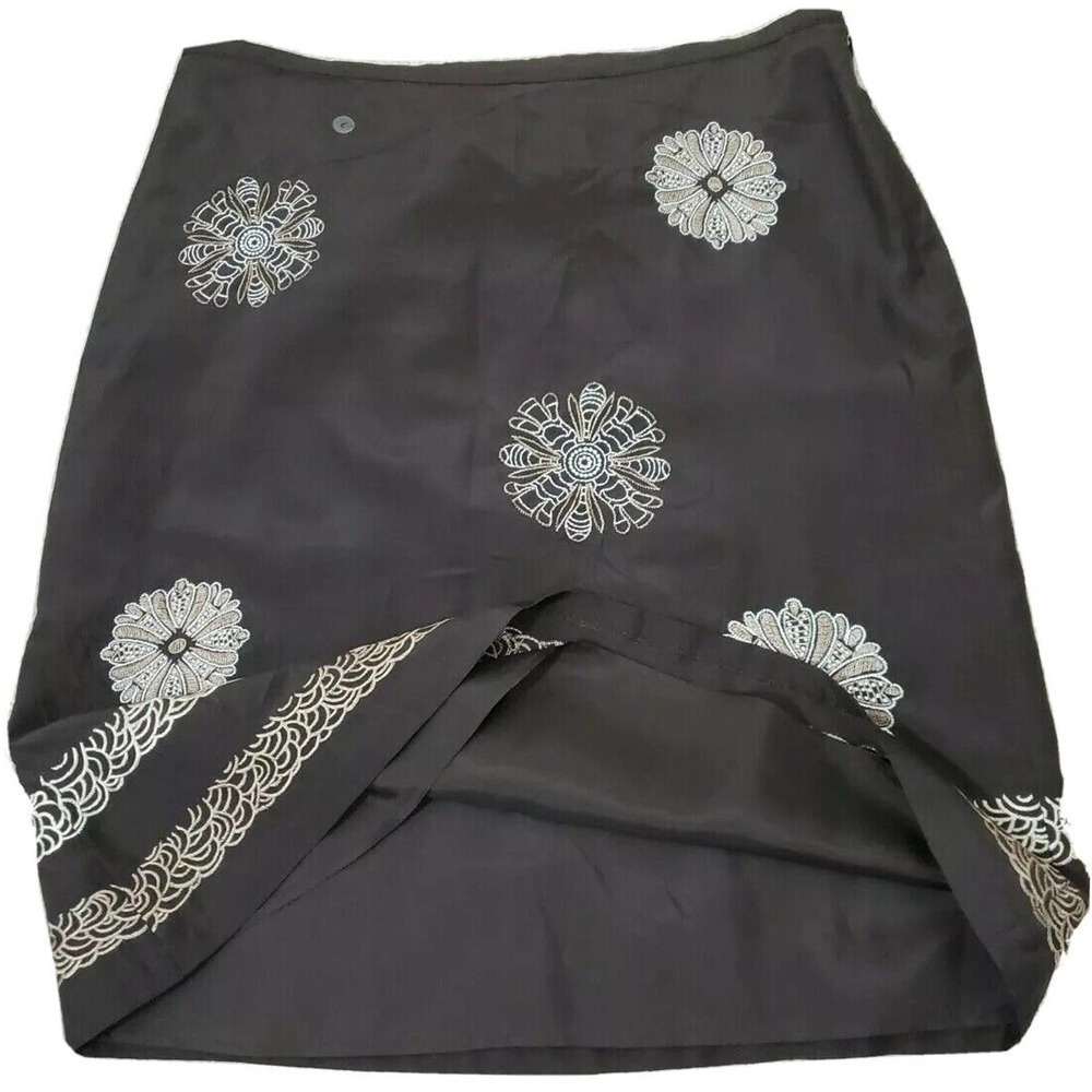 Ann Taylor LOFT ~Woman Size 10P~ Brown Silk Bland Embroidered Skirt NWT$69.00